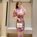 Oil Painting Rose Print Dress Summer Light Mature Style Mesh - Image 4