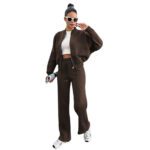Fleece Zipper Cardigan Women's Clothes Fashion Casual Straight Pants Suit - Image 8
