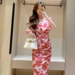 Oil Painting Rose Print Dress Summer Light Mature Style Mesh - Image 3