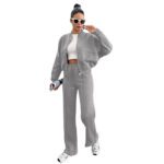 Fleece Zipper Cardigan Women's Clothes Fashion Casual Straight Pants Suit - Image 9
