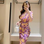 Oil Painting Rose Print Dress Summer Light Mature Style Mesh - Image 2