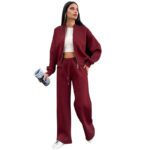 Fleece Zipper Cardigan Women's Clothes Fashion Casual Straight Pants Suit - Image 5