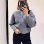 Zipper Knitted Bomber Jacket Sweater Coat - Image 2