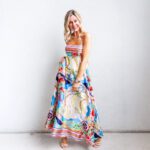 Women's High Waist Print Vacation Style Large Swing Suspender Dress - Image 2