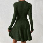 European And American Sexy Women's V-neck Waist-cinching Popular Fabric Ribbed Brushed Long-sleeve Dress - Image 4