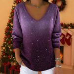 New Drop-shoulder V-neck Long-sleeve Printed Women's Pullover