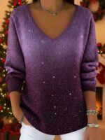New Drop-shoulder V-neck Long-sleeve Printed Women's Pullover - Image 4