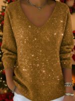 New Drop-shoulder V-neck Long-sleeve Printed Women's Pullover - Image 6