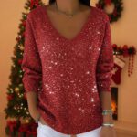 New Drop-shoulder V-neck Long-sleeve Printed Women's Pullover - Image 8