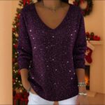 New Drop-shoulder V-neck Long-sleeve Printed Women's Pullover - Image 10