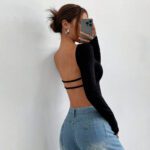 Sexy Style Women's T-shirt New Autumnwinter Backless Design Short Top - Image 4