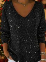 New Drop-shoulder V-neck Long-sleeve Printed Women's Pullover - Image 3