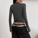 Women's Casual Versatile Color-block Striped Long Sleeve T-shirt Top - Image 3
