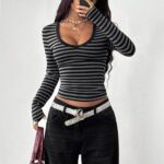 Women's Casual Versatile Color-block Striped Long Sleeve T-shirt Top - Image 4