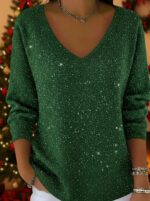 New Drop-shoulder V-neck Long-sleeve Printed Women's Pullover - Image 7