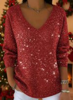 New Drop-shoulder V-neck Long-sleeve Printed Women's Pullover - Image 2
