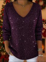 New Drop-shoulder V-neck Long-sleeve Printed Women's Pullover - Image 9