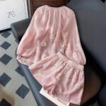 Womens European And American-style Fashionable Embroidered Shorts Set