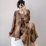 Womens Loose Casual Printed Camisole Dress And Outerwear Set - Image 2