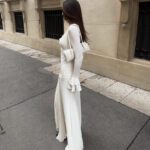 Womens Stylish V-neck Patchwork Hollow-out White Dress - Image 3