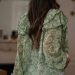 Womens Floral Print V-Neck Long-Sleeve Patchwork Ruffle-Trim Loose Shirt - Image 3