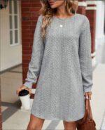 Womens Knitted Jacquard Long-Sleeve Casual Maxi Dress - Image 4