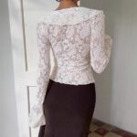 Womens Solid-Color French Style Flared-Sleeve Ruffle-Trim Shirt - Image 3