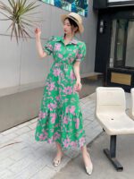 Floral Lapel Loose Fitting Short Sleeve Dress - Image 8