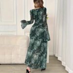 Elegant Square-neck Long-sleeve Tie-dye Printed Dress - Image 2