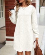 Womens Knitted Jacquard Long-Sleeve Casual Maxi Dress - Image 7