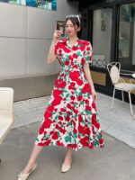 Floral Lapel Loose Fitting Short Sleeve Dress - Image 6