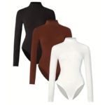 Solid-color Form Fitting Long Sleeve Yoga Bodysuit