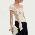 Womens Solid-Color Casual T-Shirt With Off-the-Shoulder Sleeveless Top - Image 3