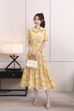 Floral Lapel Loose Fitting Short Sleeve Dress - Image 4