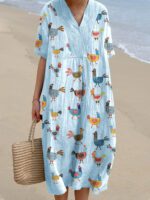 Women's Casual V-Neck 3D Digital Print Dress - Image 2