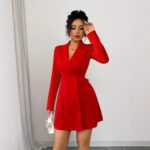 Elegant Double-Breasted V-Neck Backless Long-Sleeve Dress With A Big Bow - Image 4