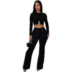 Women's Slim-fit Sexy Hollow-out Top And Flared Pants Two-piece Set - Image 3
