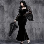 Lace-panelled Cinched-waist Dress With Flared Sleeves - Image 2