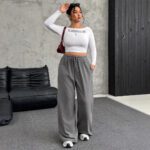 New Women's Drawstring-waist Straight-leg Casual Loose Pants