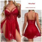 Womens Sexy Mesh Lace Embroidered Camisole Nightdress - Image 8