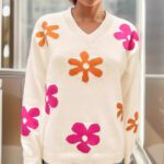 Womens Floral V Neck Casual Long Sleeve Knit Topversatile And Easy To Style - Image 2