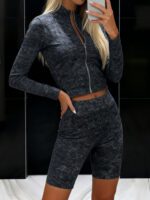 Womens Casual Jacket, Cropped Outerwear, Capri Pants, And Sportswear Set - Image 4