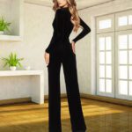 Womens Fashion Velvet Wide-Leg Jumpsuit With Long Sleeves - Image 8