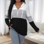 Color-blocked Oversized Hoodie With Half-zip And Drawstring - Image 4