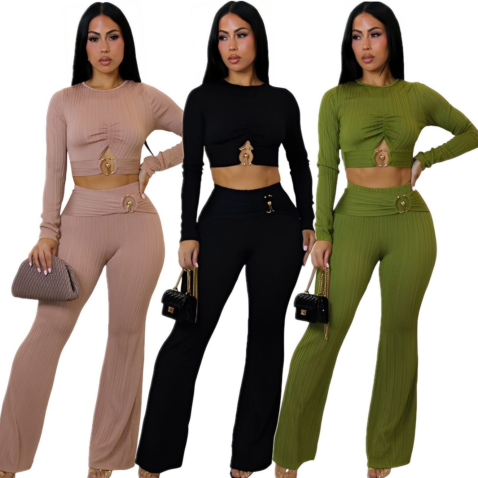 b37c8b24-1216-4e0b-bb5e-f21071f633ab_fine.jpeg Women's Slim-fit Sexy Hollow-out Top And Flared Pants Two-piece Set - Image 1