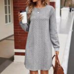 Womens Knitted Jacquard Long-Sleeve Casual Maxi Dress