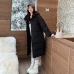 Womens Relaxed-fit Long Cotton Coat With A Hood Casual And Solid-colored - Image 5