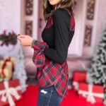 Women's Retro Ruffle Trimmed Shirt Collar Red Plaid Print Patchwork Top - Image 4