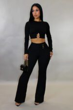Women's Slim-fit Sexy Hollow-out Top And Flared Pants Two-piece Set - Image 5