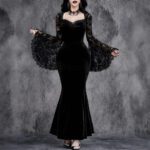 Lace-panelled Cinched-waist Dress With Flared Sleeves - Image 5